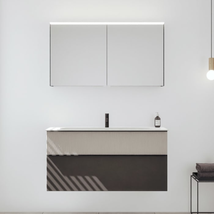 burgbad Fiumo 2.0 Badmöbelset 122 cm mit Waschtisch mit Unterschrank mit Griff G0200 und Spiegelschrank