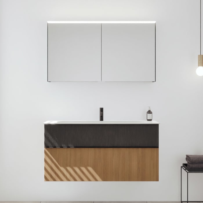 burgbad Fiumo 2.0 Badmöbelset 122 cm mit Waschtisch mit Unterschrank mit Griff G0200 und Spiegelschrank