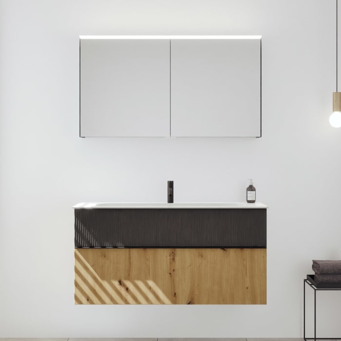 burgbad Fiumo 2.0 Badmöbelset 122 cm mit Waschtisch mit Unterschrank mit Griff G0200 und Spiegelschrank