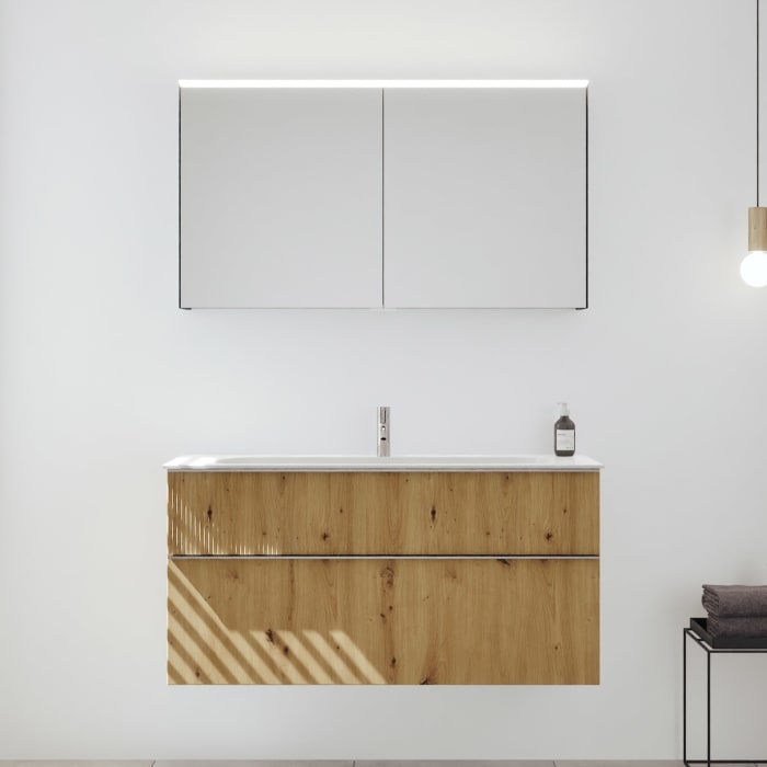 burgbad Fiumo 2.0 Badmöbelset 122 cm mit Waschtisch mit Unterschrank mit Griff G0146 und Spiegelschrank