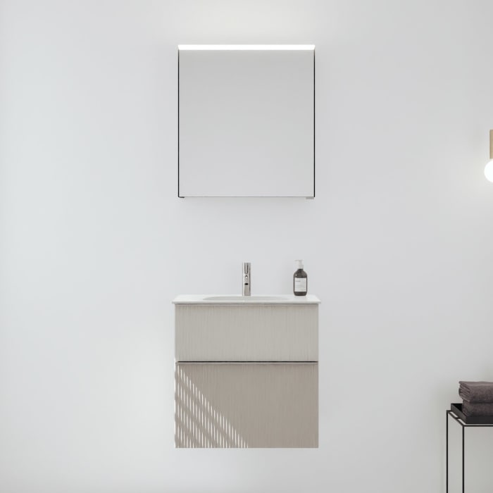 burgbad Fiumo 2.0 Badmöbelset 62 cm mit Waschtisch mit Unterschrank mit Griff G0146 und Spiegelschrank