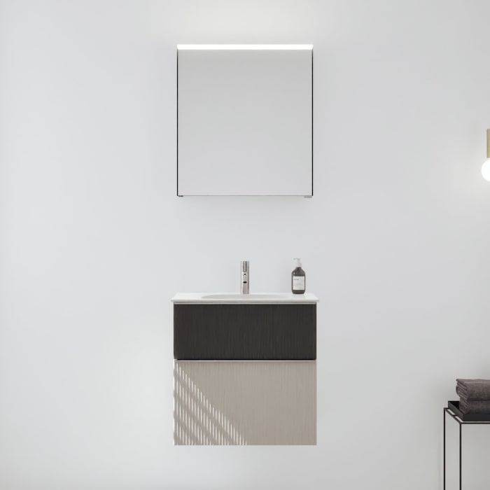 burgbad Fiumo 2.0 Badmöbelset 62 cm mit Waschtisch mit Unterschrank mit Griff G0146 und Spiegelschrank