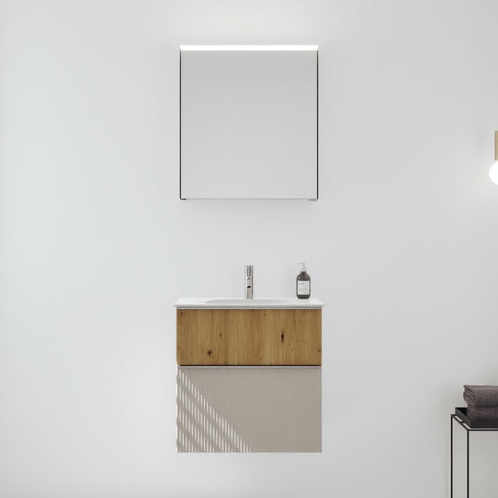 burgbad Fiumo 2.0 Badmöbelset 62 cm mit Waschtisch mit Unterschrank mit Griff G0146 und Spiegelschrank