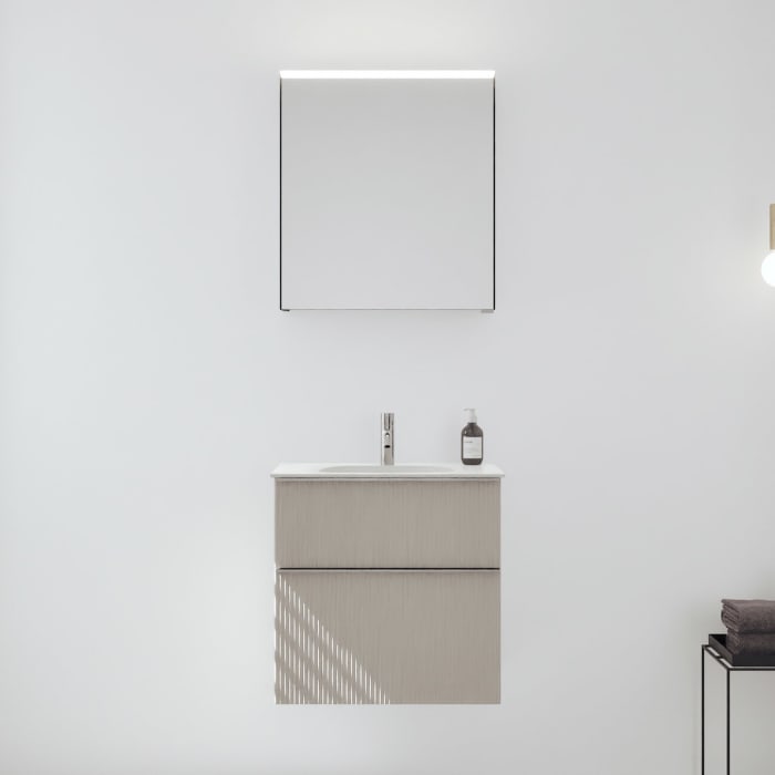 burgbad Fiumo 2.0 Badmöbelset 62 cm mit Waschtisch mit Unterschrank mit Griff G0146 und Spiegelschrank