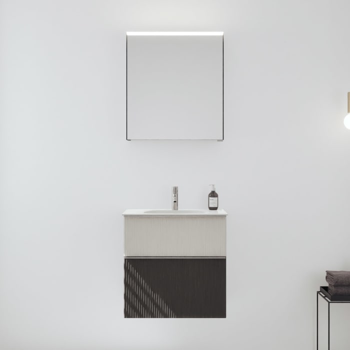 burgbad Fiumo 2.0 Badmöbelset 62 cm mit Waschtisch mit Unterschrank mit Griff G0146 und Spiegelschrank