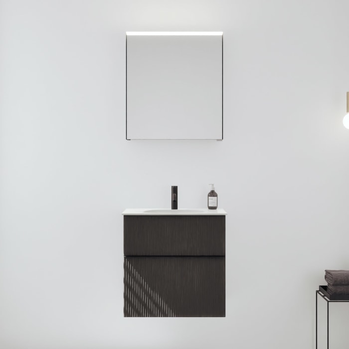 burgbad Fiumo 2.0 Badmöbelset 62 cm mit Waschtisch mit Unterschrank mit Griff G0200 und Spiegelschrank