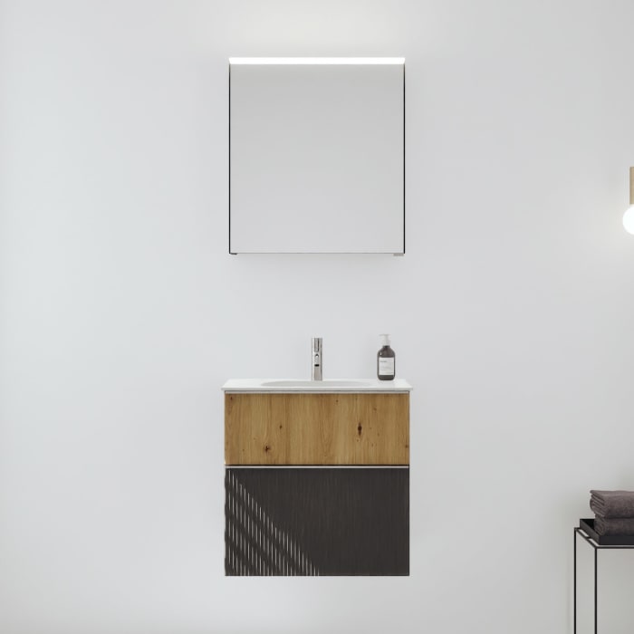 burgbad Fiumo 2.0 Badmöbelset 62 cm mit Waschtisch mit Unterschrank mit Griff G0146 und Spiegelschrank