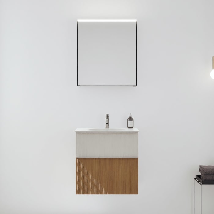 burgbad Fiumo 2.0 Badmöbelset 62 cm mit Waschtisch mit Unterschrank mit Griff G0146 und Spiegelschrank