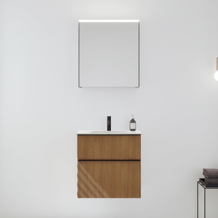 burgbad Fiumo 2.0 Badmöbelset 62 cm mit Waschtisch mit Unterschrank mit Griff G0200 und Spiegelschrank