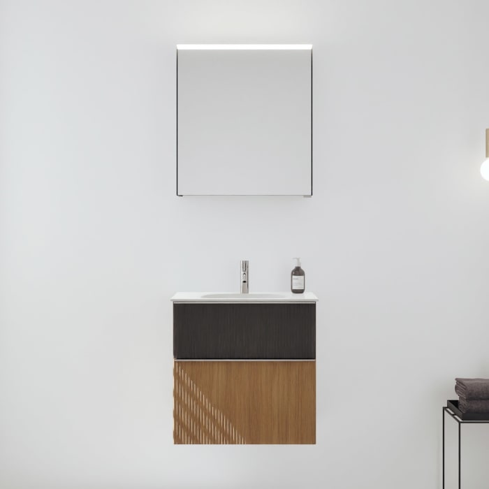 burgbad Fiumo 2.0 Badmöbelset 62 cm mit Waschtisch mit Unterschrank mit Griff G0146 und Spiegelschrank