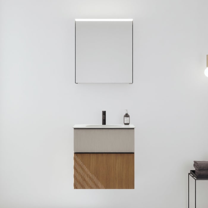 burgbad Fiumo 2.0 Badmöbelset 62 cm mit Waschtisch mit Unterschrank mit Griff G0200 und Spiegelschrank