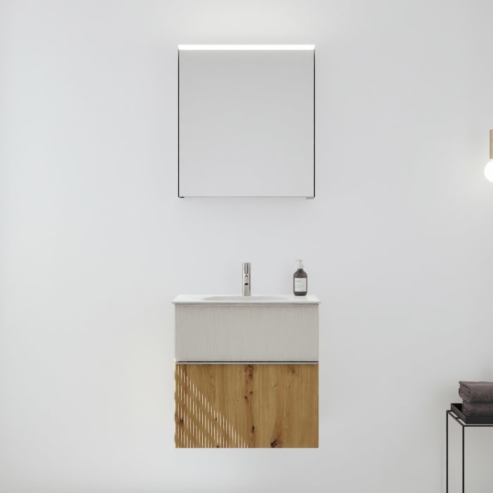 burgbad Fiumo 2.0 Badmöbelset 62 cm mit Waschtisch mit Unterschrank mit Griff G0146 und Spiegelschrank