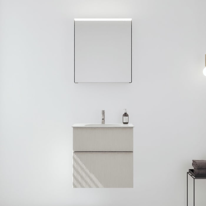 burgbad Fiumo 2.0 Badmöbelset 62 cm mit Waschtisch mit Unterschrank mit Griff G0146 und Spiegelschrank