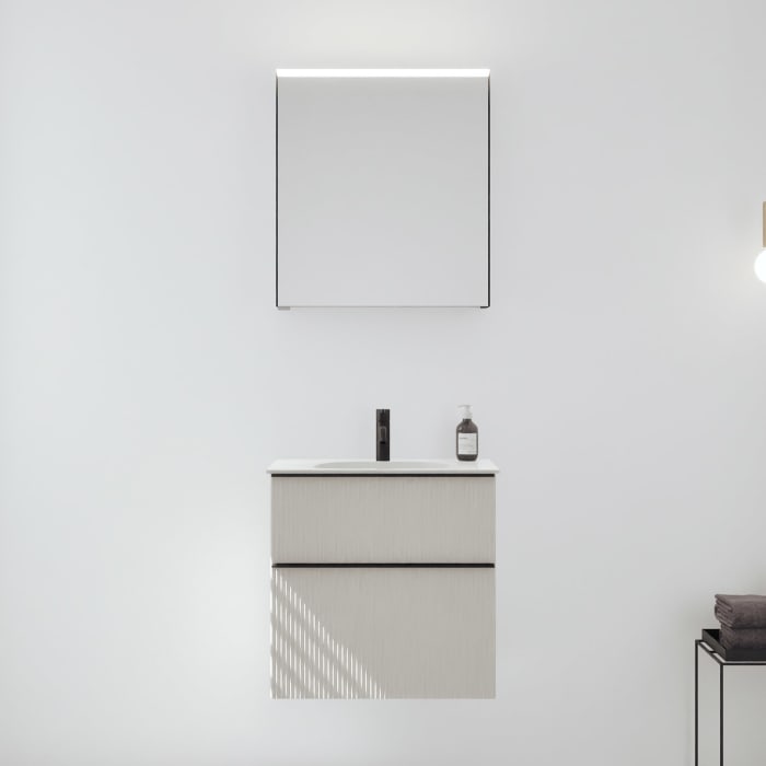 burgbad Fiumo 2.0 Badmöbelset 62 cm mit Waschtisch mit Unterschrank mit Griff G0200 und Spiegelschrank