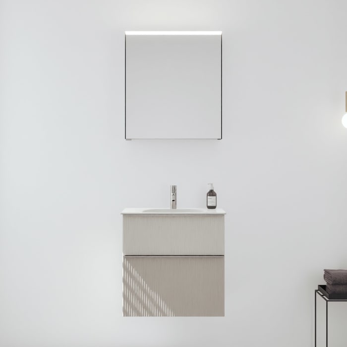 burgbad Fiumo 2.0 Badmöbelset 62 cm mit Waschtisch mit Unterschrank mit Griff G0146 und Spiegelschrank