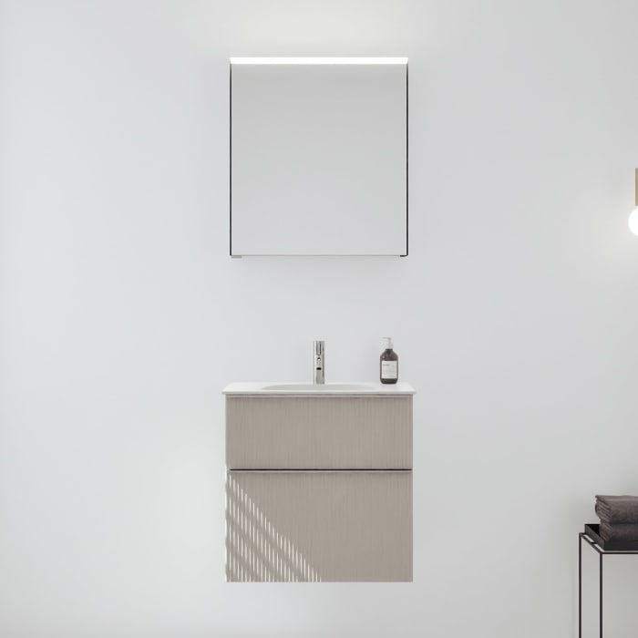 burgbad Fiumo 2.0 Badmöbelset 62 cm mit Waschtisch mit Unterschrank mit Griff G0146 und Spiegelschrank