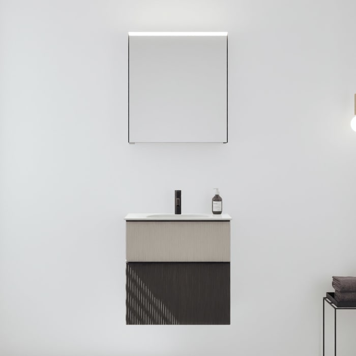 burgbad Fiumo 2.0 Badmöbelset 62 cm mit Waschtisch mit Unterschrank mit Griff G0200 und Spiegelschrank