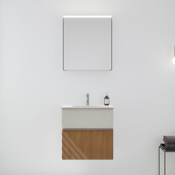 burgbad Fiumo 2.0 Badmöbelset 62 cm mit Waschtisch mit Unterschrank mit Griff G0146 und Spiegelschrank