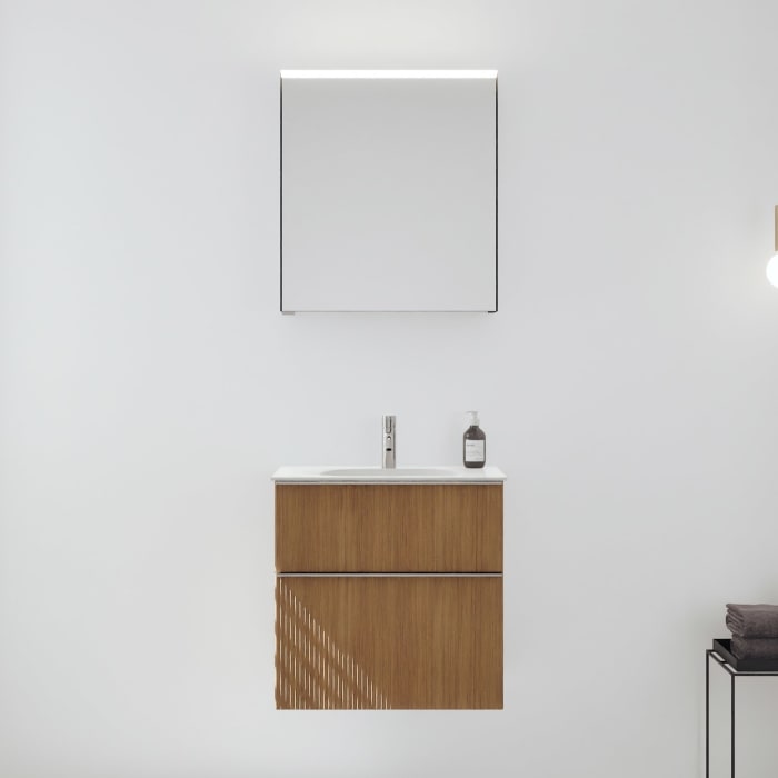 burgbad Fiumo 2.0 Badmöbelset 62 cm mit Waschtisch mit Unterschrank mit Griff G0146 und Spiegelschrank