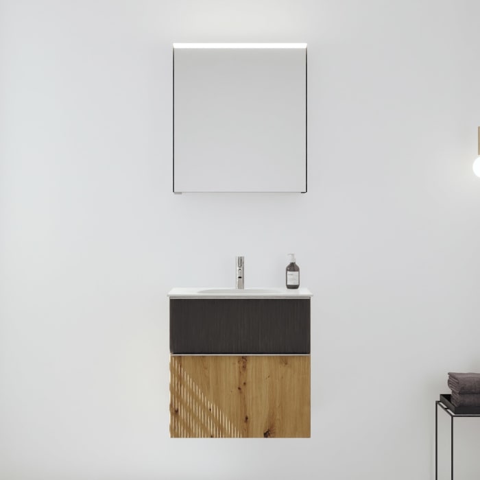 burgbad Fiumo 2.0 Badmöbelset 62 cm mit Waschtisch mit Unterschrank mit Griff G0146 und Spiegelschrank