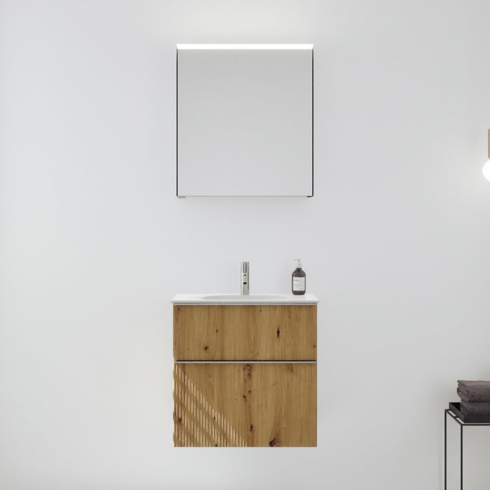 burgbad Fiumo 2.0 Badmöbelset 62 cm mit Waschtisch mit Unterschrank mit Griff G0146 und Spiegelschrank