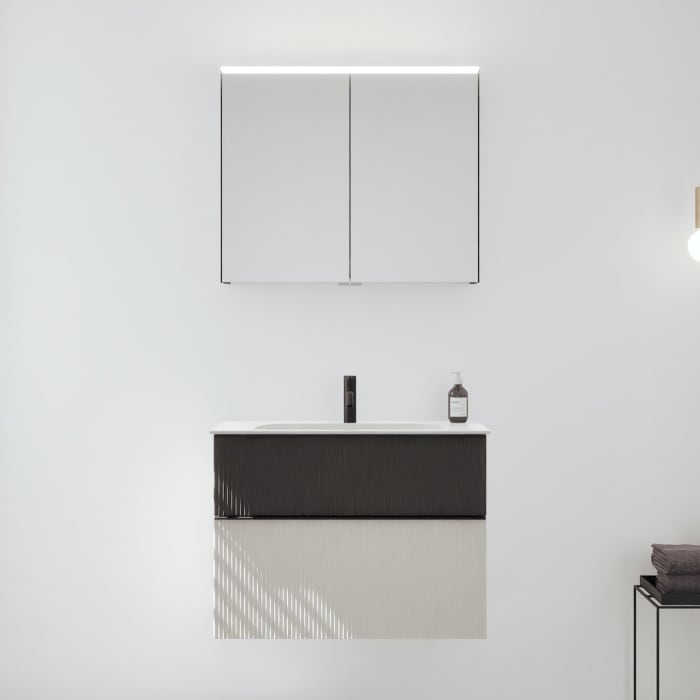 burgbad Fiumo 2.0 Badmöbelset 82 cm mit Waschtisch mit Unterschrank mit Griff G0200 und Spiegelschrank