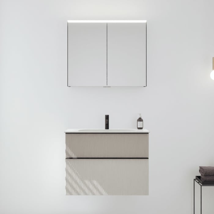 burgbad Fiumo 2.0 Badmöbelset 82 cm mit Waschtisch mit Unterschrank mit Griff G0200 und Spiegelschrank