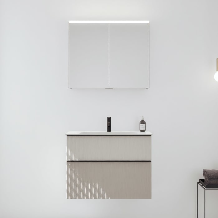 burgbad Fiumo 2.0 Badmöbelset 82 cm mit Waschtisch mit Unterschrank mit Griff G0200 und Spiegelschrank