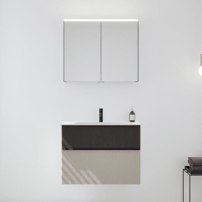 burgbad Fiumo 2.0 Badmöbelset 82 cm mit Waschtisch mit Unterschrank mit Griff G0200 und Spiegelschrank