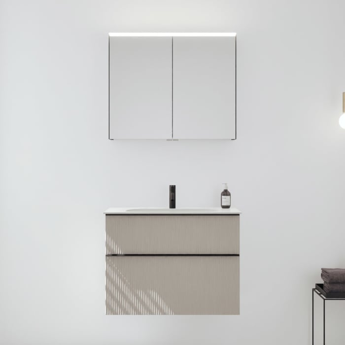 burgbad Fiumo 2.0 Badmöbelset 82 cm mit Waschtisch mit Unterschrank mit Griff G0200 und Spiegelschrank