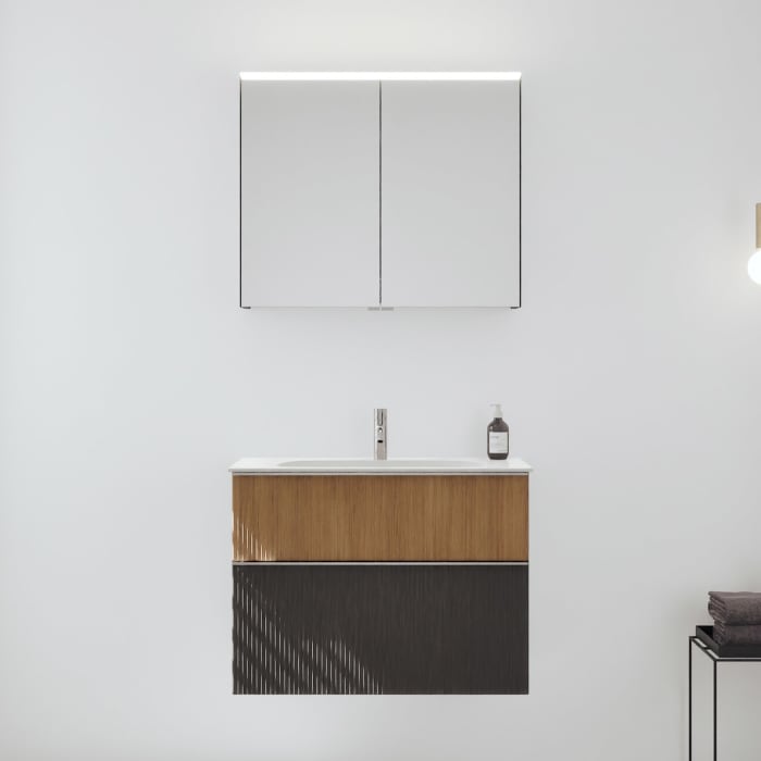 burgbad Fiumo 2.0 Badmöbelset 82 cm mit Waschtisch mit Unterschrank mit Griff G0146 und Spiegelschrank