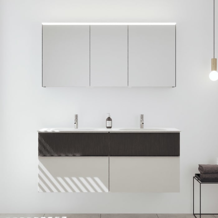 burgbad Fiumo 2.0 Badmöbelset 142 cm mit Waschtisch mit Unterschrank mit Griff G0146 und Spiegelschrank