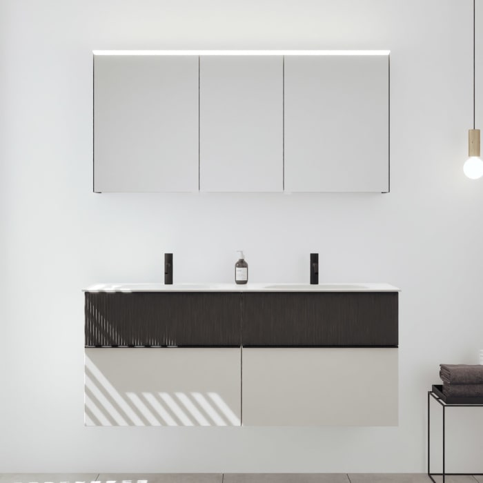 burgbad Fiumo 2.0 Badmöbelset 142 cm mit Waschtisch mit Unterschrank mit Griff G0200 und Spiegelschrank