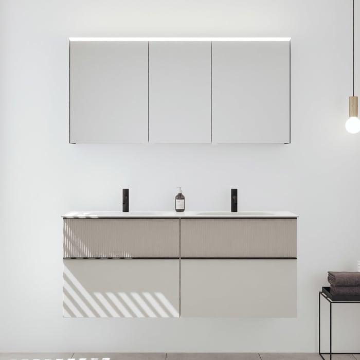 burgbad Fiumo 2.0 Badmöbelset 142 cm mit Waschtisch mit Unterschrank mit Griff G0200 und Spiegelschrank