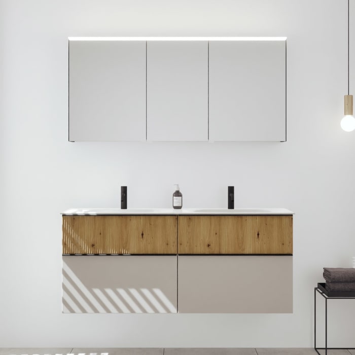 burgbad Fiumo 2.0 Badmöbelset 142 cm mit Waschtisch mit Unterschrank mit Griff G0200 und Spiegelschrank