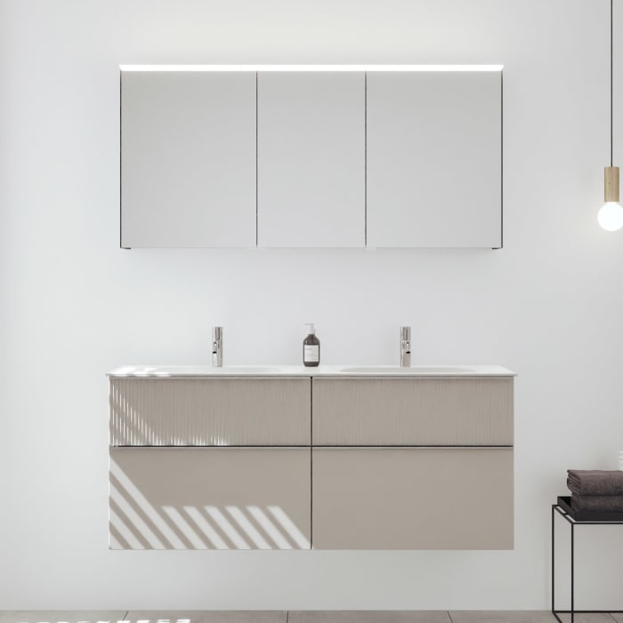 burgbad Fiumo 2.0 Badmöbelset 142 cm mit Waschtisch mit Unterschrank mit Griff G0146 und Spiegelschrank