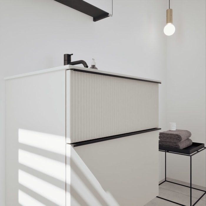 burgbad Fiumo 2.0 Badmöbelset 62 cm mit Waschtisch mit Unterschrank mit Griff G0200 und Spiegelschrank