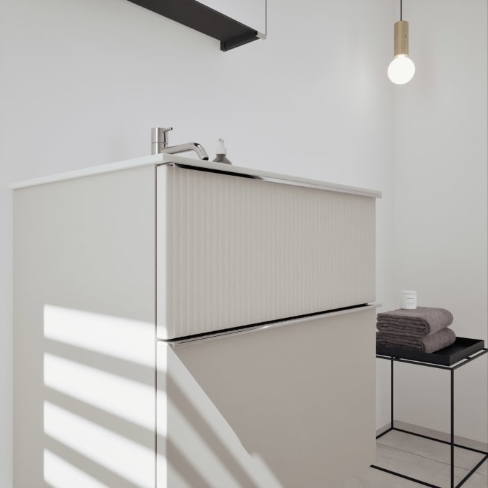 burgbad Fiumo 2.0 Badmöbelset 62 cm mit Waschtisch mit Unterschrank mit Griff G0146 und Spiegelschrank