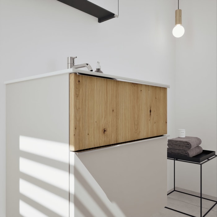 burgbad Fiumo 2.0 Badmöbelset 62 cm mit Waschtisch mit Unterschrank mit Griff G0146 und Spiegelschrank