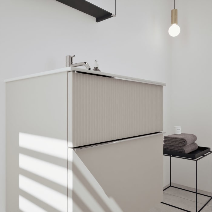 burgbad Fiumo 2.0 Badmöbelset 62 cm mit Waschtisch mit Unterschrank mit Griff G0146 und Spiegelschrank