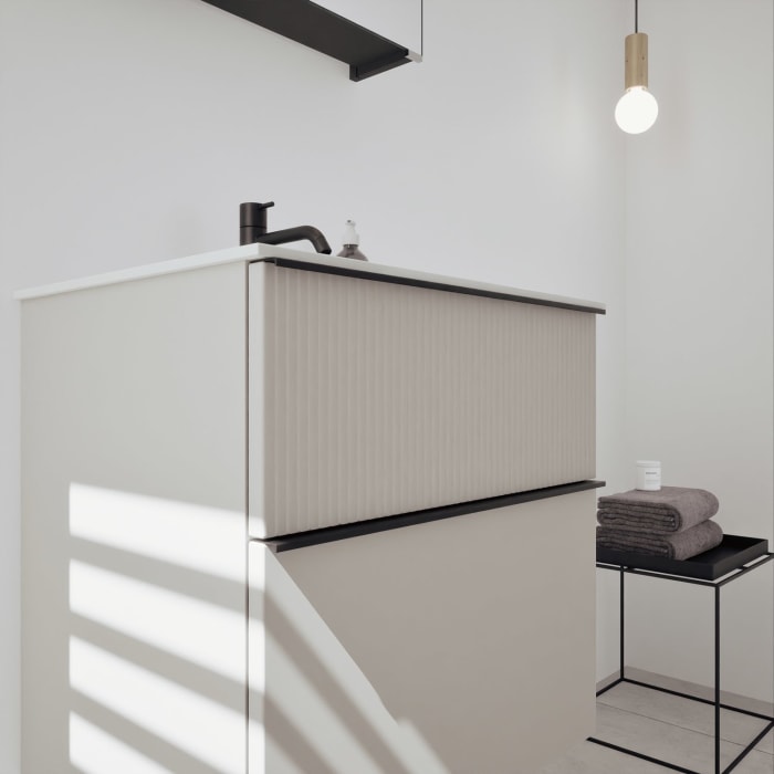 burgbad Fiumo 2.0 Badmöbelset 62 cm mit Waschtisch mit Unterschrank mit Griff G0200 und Spiegelschrank