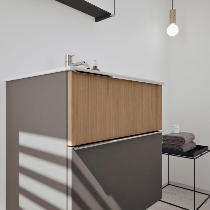 burgbad Fiumo 2.0 Badmöbelset 62 cm mit Waschtisch mit Unterschrank mit Griff G0146 und Spiegelschrank