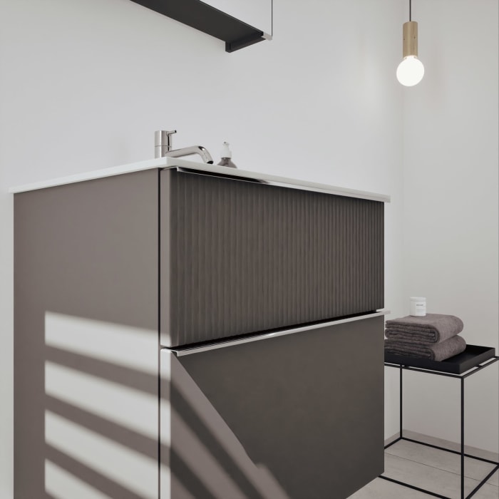 burgbad Fiumo 2.0 Badmöbelset 62 cm mit Waschtisch mit Unterschrank mit Griff G0146 und Spiegelschrank