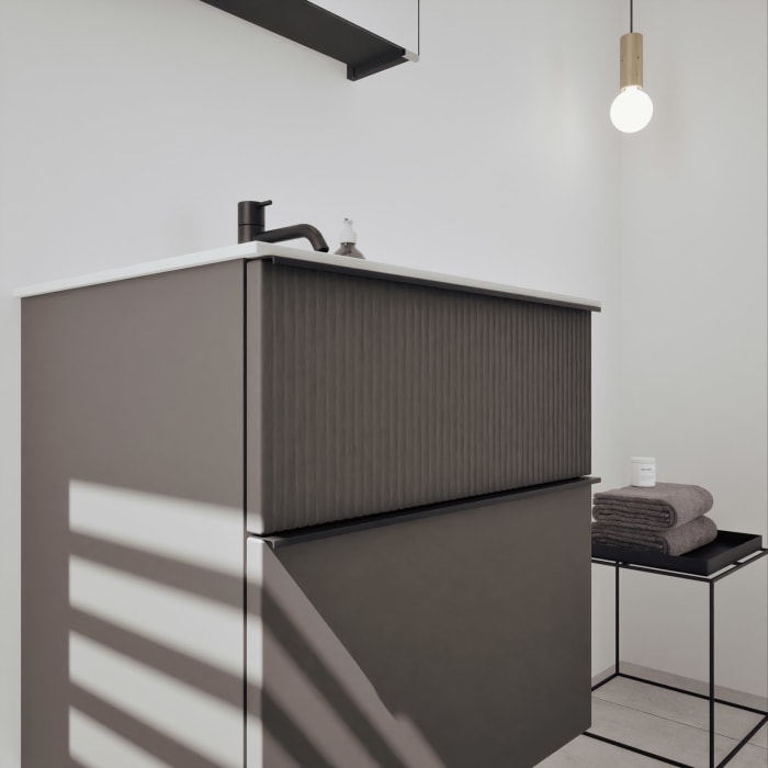 burgbad Fiumo 2.0 Badmöbelset 62 cm mit Waschtisch mit Unterschrank mit Griff G0200 und Spiegelschrank