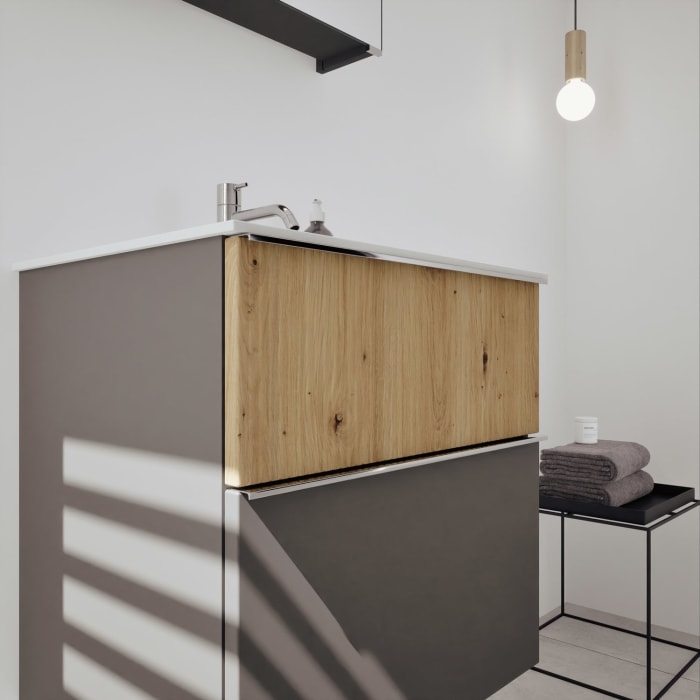 burgbad Fiumo 2.0 Badmöbelset 62 cm mit Waschtisch mit Unterschrank mit Griff G0146 und Spiegelschrank