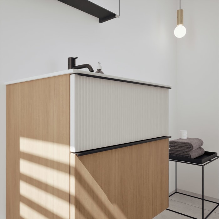 burgbad Fiumo 2.0 Badmöbelset 62 cm mit Waschtisch mit Unterschrank mit Griff G0200 und Spiegelschrank