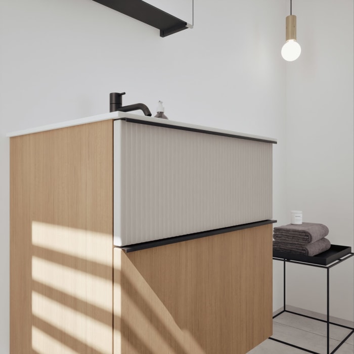 burgbad Fiumo 2.0 Badmöbelset 62 cm mit Waschtisch mit Unterschrank mit Griff G0200 und Spiegelschrank