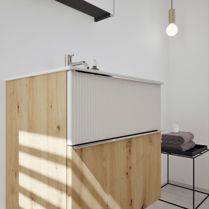 burgbad Fiumo 2.0 Badmöbelset 62 cm mit Waschtisch mit Unterschrank mit Griff G0146 und Spiegelschrank