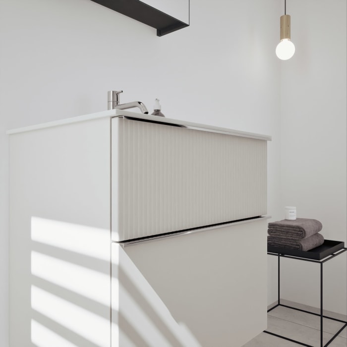 burgbad Fiumo 2.0 Badmöbelset 62 cm mit Waschtisch mit Unterschrank mit Griff G0146 und Spiegelschrank