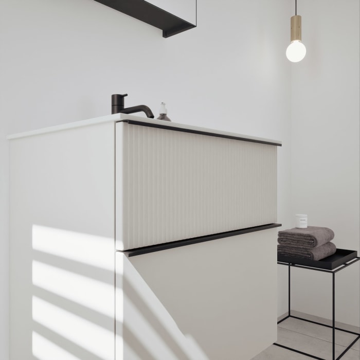 burgbad Fiumo 2.0 Badmöbelset 62 cm mit Waschtisch mit Unterschrank mit Griff G0200 und Spiegelschrank